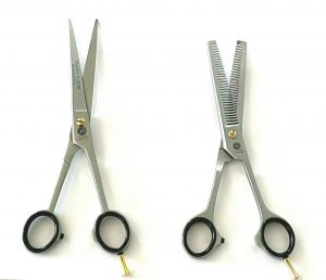 2pcs GERMAN Curved Barber Hair Trimming Scissors + Double Teeth Thinning Shears Hashir's HQP00786