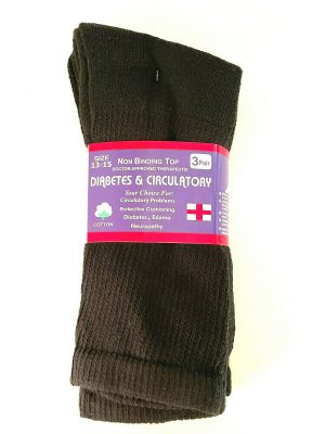 Mens Women Unisex Non Binding Cotton Circulation Diabetic Crew BLACK Socks Physician Approved - 13-15, 6 Pairs