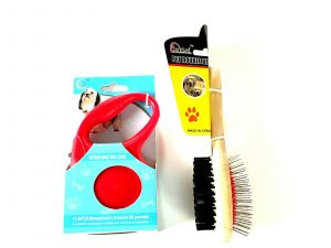 2pcs Retractable Pet Dog Leash and Double Hair Grooming Brush Set