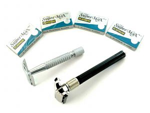 2pcs Classic Men's Old Fashion Safety Razors Set Silver Black + 20pcs Blades