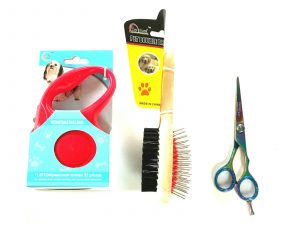 Retractable Dog Leash Double Brush Grooming Hair Scissors Complete 3pcs Gift Set