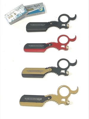 Professional Men's One Finger Ring Style Barber Hair Shaving Straight Razor Classic Shavette + 10 Blades