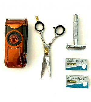 5pcs Complete Mens Shaving Grooming Cordless Trimmer Shears Safety Razors Set