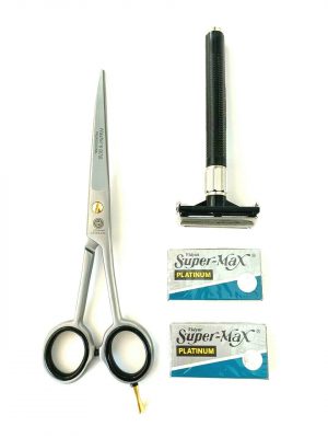 7.5" GERMAN Haircutting Curved Blades Scissors Shears PLUS Safety Razor Blades Classic Shaving Excellent