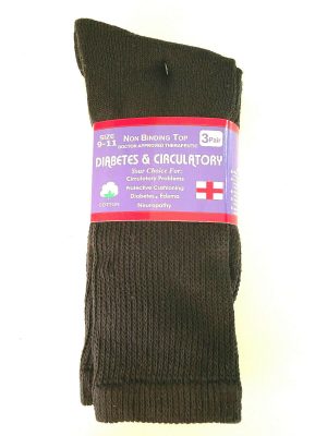 Mens Women Unisex Non Binding Cotton Circulation Diabetic Crew BLACK Socks Physician Approved - 9-11, 6 Pairs
