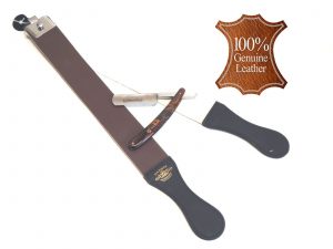 2pcs Old School Straight Razor PLUS Leather Shaping Strop Set Brown