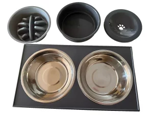 Adjustable Pet Dog Tray Feeder Bowl Elevated Raised Stainless Steel Food Water Stand