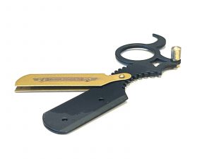 Professional Men's One Finger Ring Style Barber Hair Shaving Straight Razor Classic Shavette + 10 Blades - Black Gold