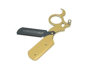 Professional Men's One Finger Ring Style Barber Hair Shaving Straight Razor Classic Shavette + 10 Blades - Gold