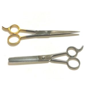Single Teeth Thinning Scissors + Barber Beard Trimming Scissors Combo Set NEW