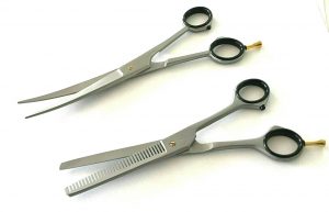 2PCS GERMAN Curved Barber Hair Trimming Scissors + Single Teeth Thinning Shears