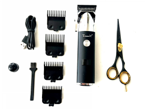 Men's Professional Hair Clipper Trimmer Hair Full Body + 5.5" German Scissors Black Bundle Set