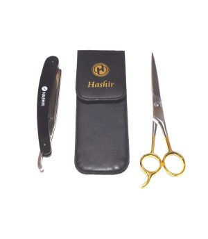 Straight Razor Folding Knife With Carry Case + ICE Barber Hair Cutting Scissors