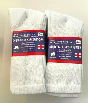 Mens Women Non Binding Cotton Circulation Diabetic Crew WHITE Socks Physician Approved - 13-15, 12 Pairs